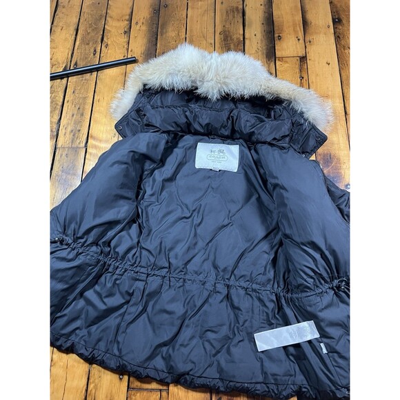 Coach Women’s XS Down Puffer Coat Coyote Fur Trim Hood Jacket Black Quilted - Picture 8 of 10
